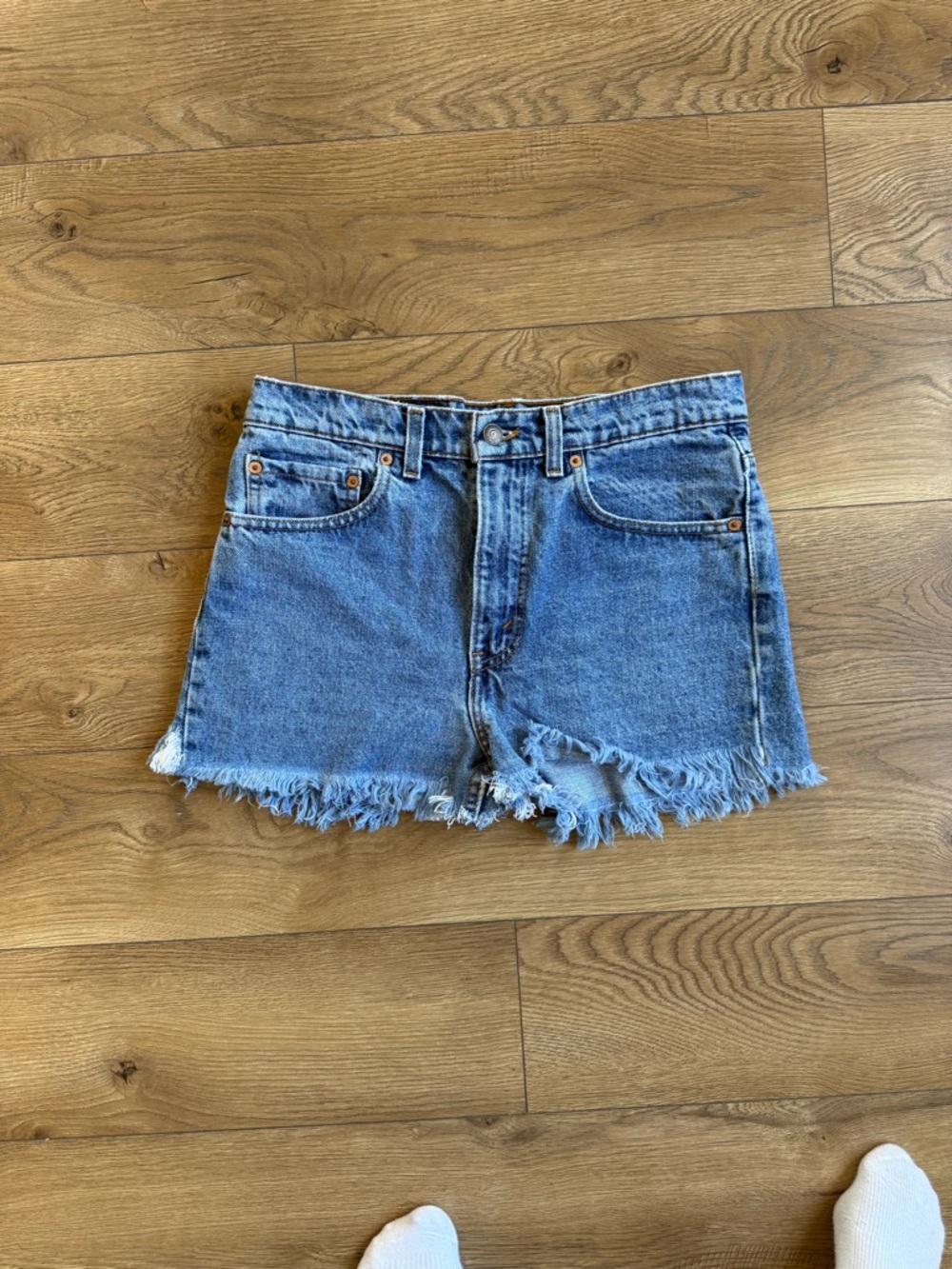 Levi's Light Blue Frayed Denim Shorts